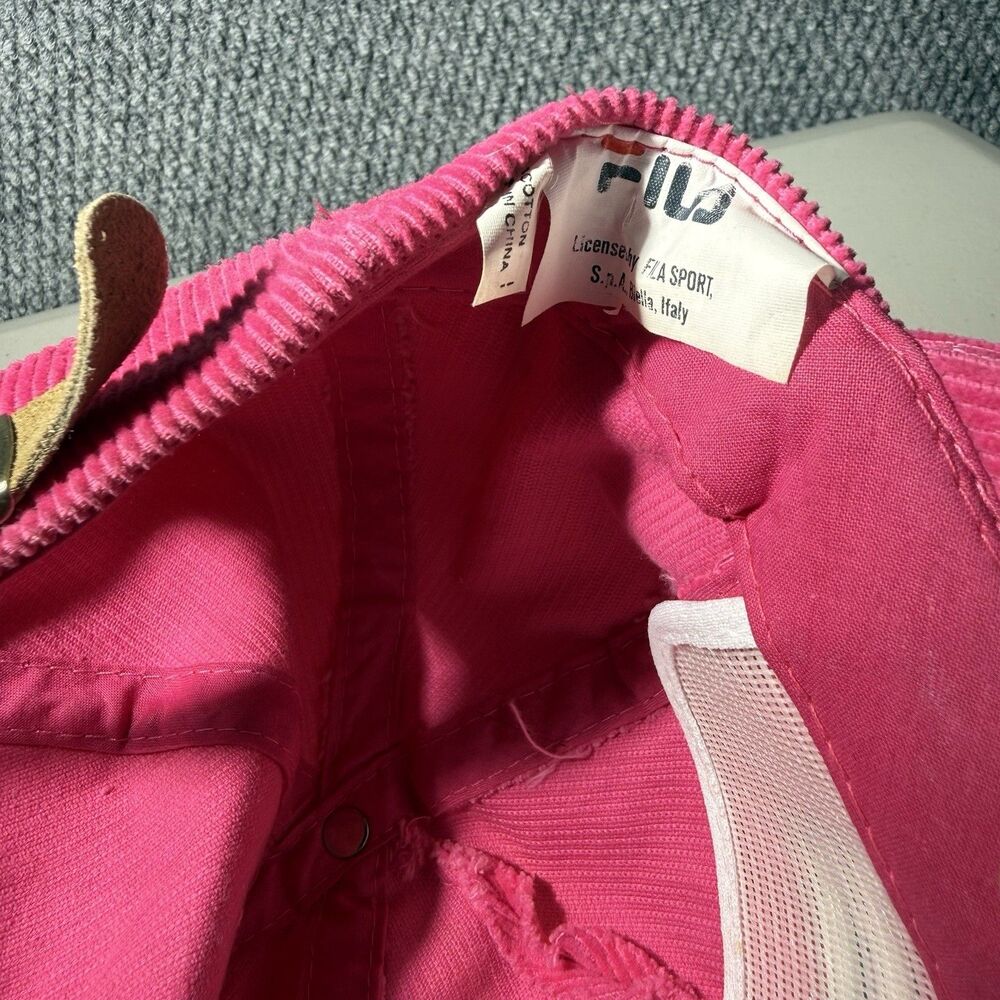 Vintage 1980's FILA Corduroy Hat Golf Tennis Pink Adjustable Leather Strap Retro - Picture 5 of 6